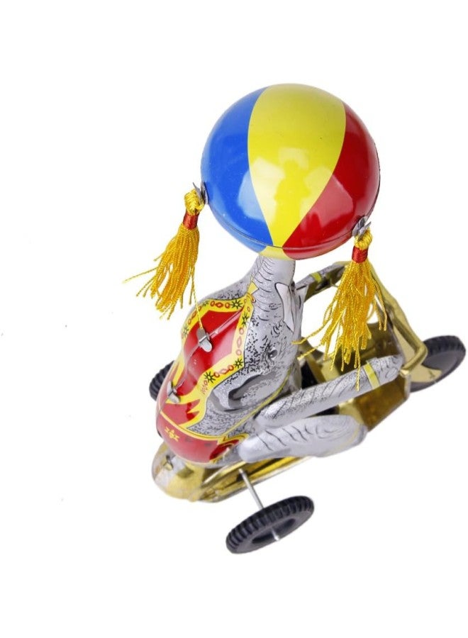 Wind Up Clockwork Circus Elephant on Tricycle Revolving Ball, Retro Tin Toys - Image 2