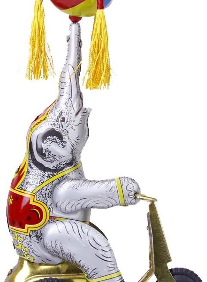 Wind Up Clockwork Circus Elephant on Tricycle Revolving Ball, Retro Tin Toys - Image 1