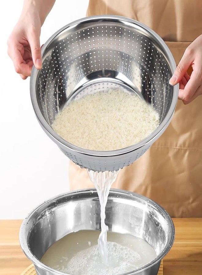 سلة غسيل خضراوات من الفولاذ المقاوم للصدأ، مصفاة من الفولاذ المقاوم للصدأ، وعاء كبير ذو مسام دقيقة للمطبخ، مصفاة أرز مع مزيج سلطة ومعكرونة - Image 4