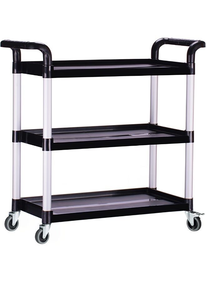 TrustMate Black 3-Tier Stainless Steel Utility Serving Cart –Locking Wheels, Heavy-Duty 300 lb Capacity, Large 377"×24.4"×15.7" - Image 1