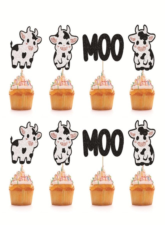 Morndew 24 PCS Moo Cows Cupcake Toppers for Farm Theme Party Kids Girls Birthday party Baby Shower Wedding Party Decorations - Image 1