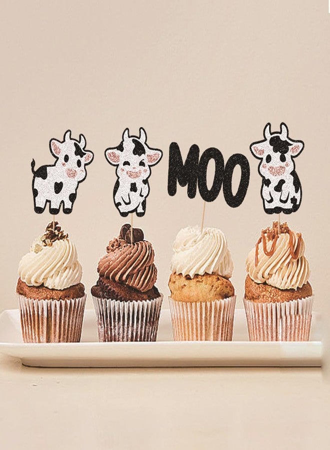 Morndew 24 PCS Moo Cows Cupcake Toppers for Farm Theme Party Kids Girls Birthday party Baby Shower Wedding Party Decorations - Image 3