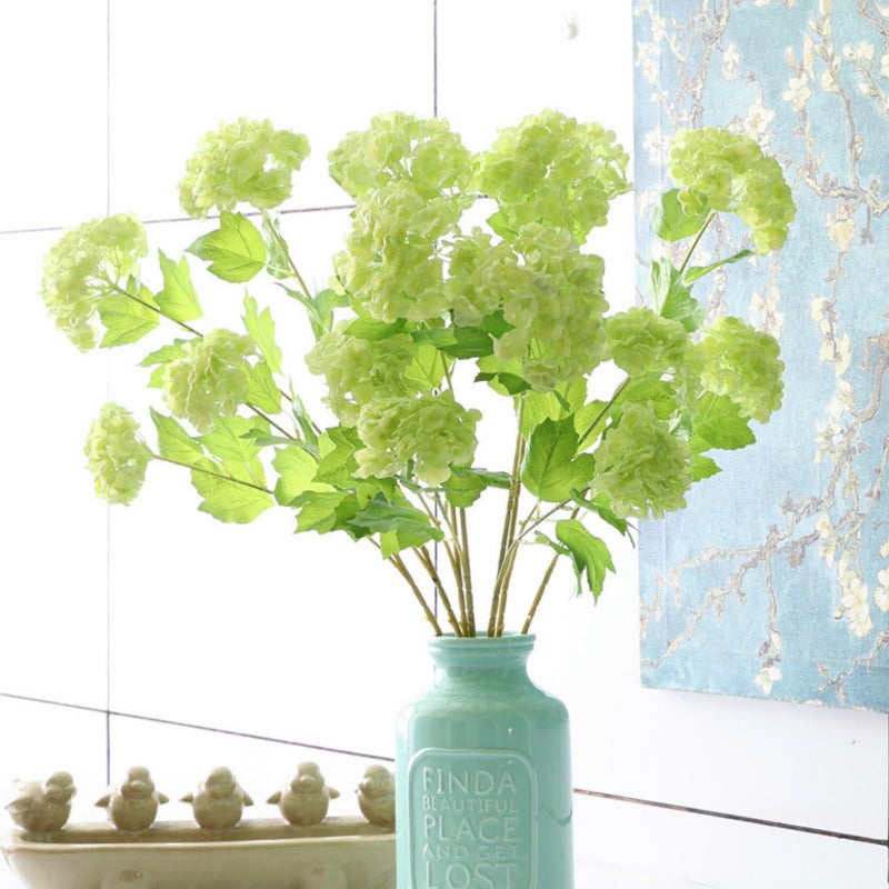 ASTRYAS 6 Pcs 26.8'' Faux Snowball Viburnum Hydrangea Flowers Green Long Stem Real Touch Hydrangea Christmas Flower for Home Decoration Table Centerpieces Floral Arrangements - Image 4