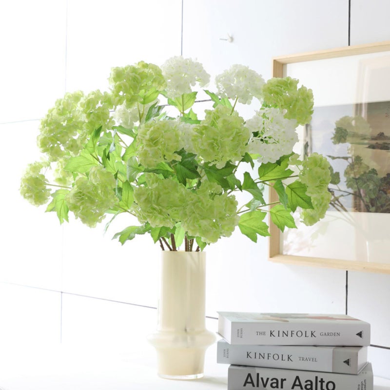 ASTRYAS 6 Pcs 26.8'' Faux Snowball Viburnum Hydrangea Flowers Green Long Stem Real Touch Hydrangea Christmas Flower for Home Decoration Table Centerpieces Floral Arrangements - Image 5