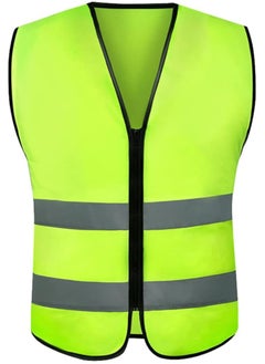Scrolls Reflective Safety Vest High Visibility Breathable Warning Jacket Bright Neon Color with 2 Inch Reflective Strips -Zipper Front, Size: Height 70cm x Chest 60cm (Green) Pack of 2  - Image 1
