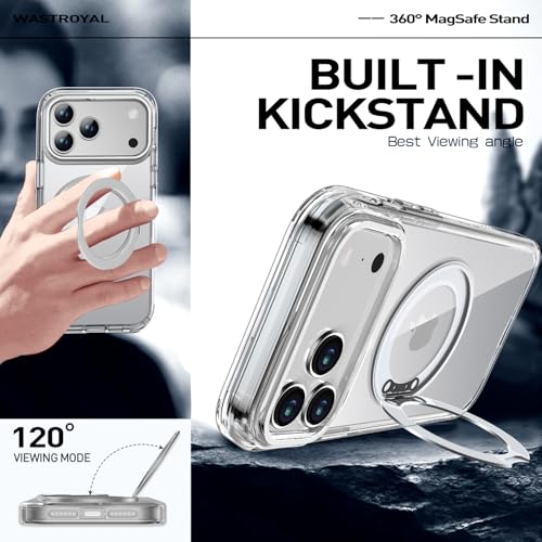 WASTROYAL Privacy Case for iPhone 17 Pro with 360°Stand [Built-in Anti Peeping Screen Protector] [Magnetic Ring ] Full Body Protective Phone 17Pro Cover 6.3", Clear - Image 4