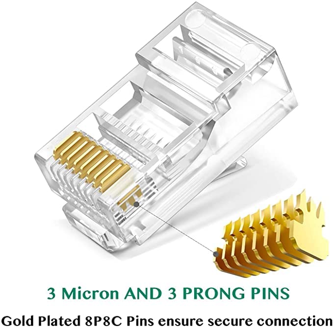 FEDUS Cat6 RJ45 Ends, Cat6 Connector, 8P8C Cat5, Cat6, Cat5e RJ45 Connector, Ethernet Cable Crimp Connectors UTP Network Plug for Solid Wire and Standard Cable, LAN Crimp Module Plugs (PACK OF 5) - Image 3