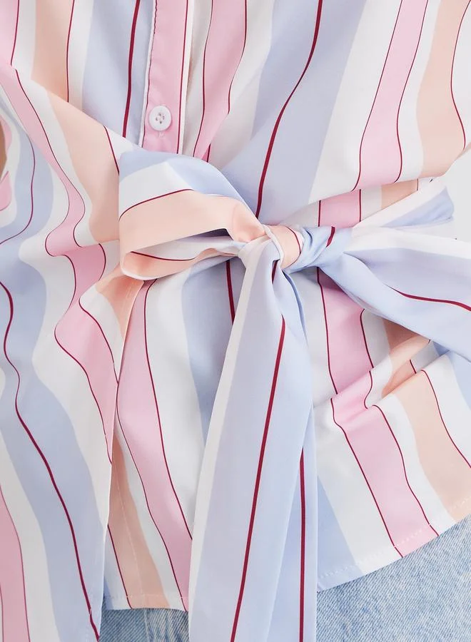 Take Two Take Two Striped Sleeveless Wrap Top with Tie Up Detail