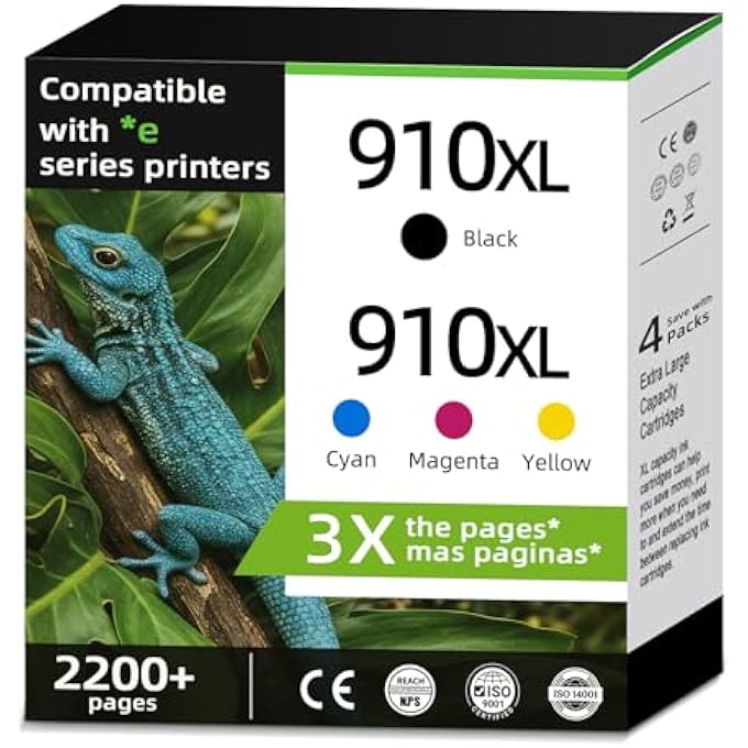 910XL INK CARTRIDGES COMBO PACK COMPATIBLE FOR HP 910 XL BLACK COLOR FOR HP910 HP910XL FOR OFFICEJET PRO 8015E 8025E 8028E 8010 8025 8020 8020E 8035 8028 8015 8022 PRINTER CYAN MAGENTA YELLOW 4-PACK