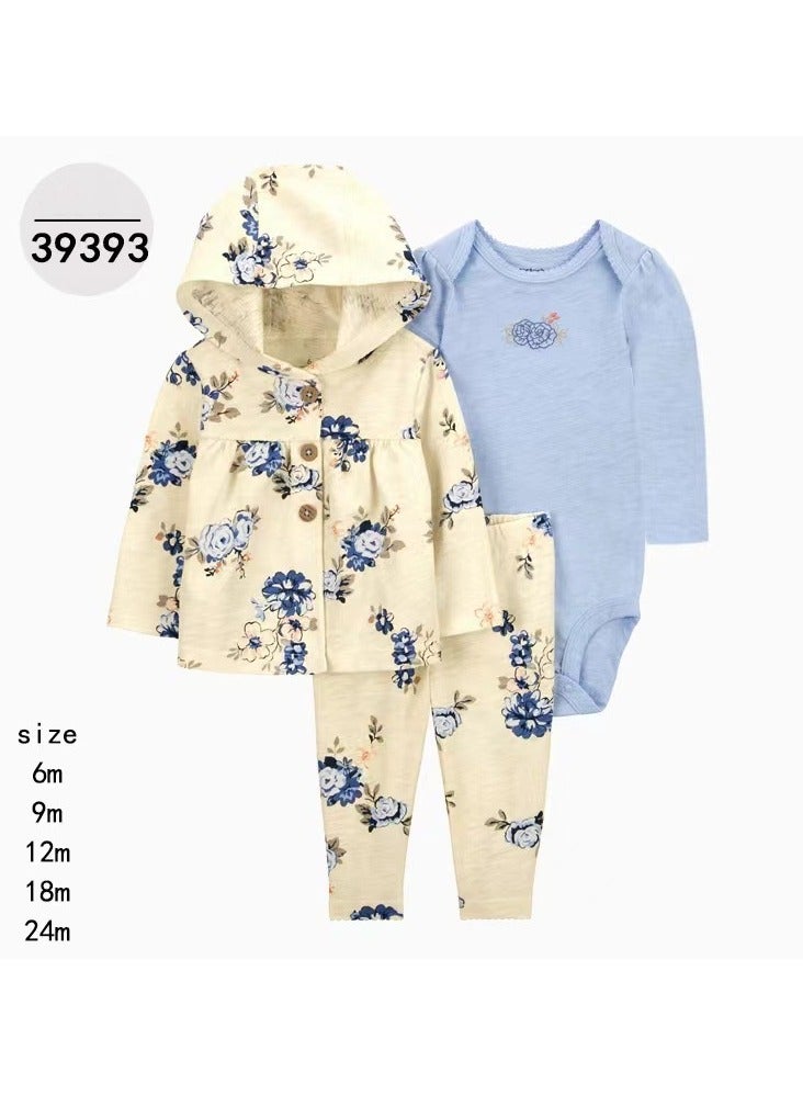 RedMapleTEK Boys And Girls Baby Sweater Jacket Hooded Coat Long-Sleeved Jumpsuit Baby Three-Piece Set  - Image 1
