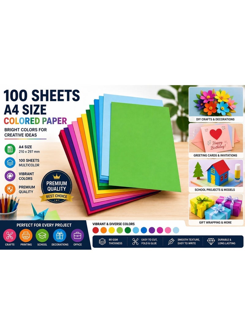 دا ارتفول بليند 100 ورقة مقوى (Cardstock) بمقاس A4 وألوان متنوعة – ورق متعدد الألوان بوزن 80 جم/م² (سُمك مناسب) مخصص للحرف اليدوية والطباعة؛ مثالي لصنع البطاقات، وسجلات القصاصات (Scrapbooking)، وفن الأوريغامي، والرسم، والحرف المدرسية، والمشاريع الفنية اليدوية، والزينة، والاستخدام في المنزل والمكتب والفصول الدراسية - Image 1