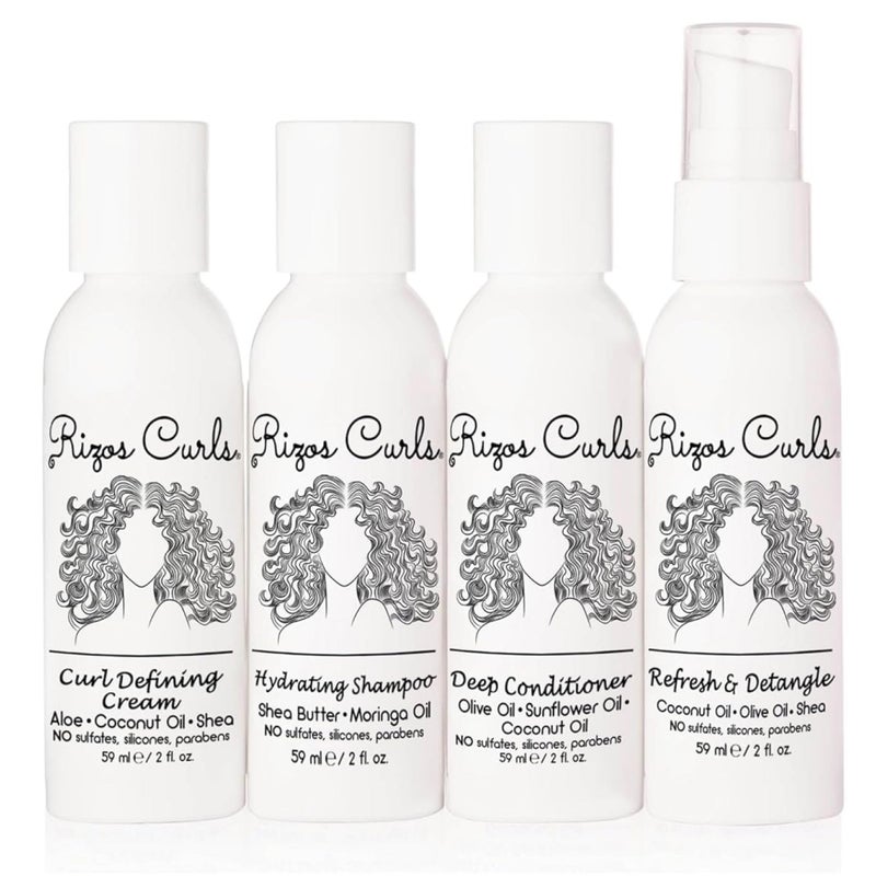 Rizos Curls 4Step Travel Kit for Curly Hair Curl Defining Cream Shampoo Conditioner Refresh  Detangle 2 fl oz each