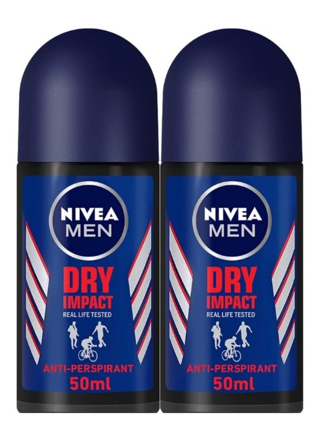 NIVEA MEN Antiperspirant Roll-on for Men, 48h Protection, Dry Impact, 2x50ml