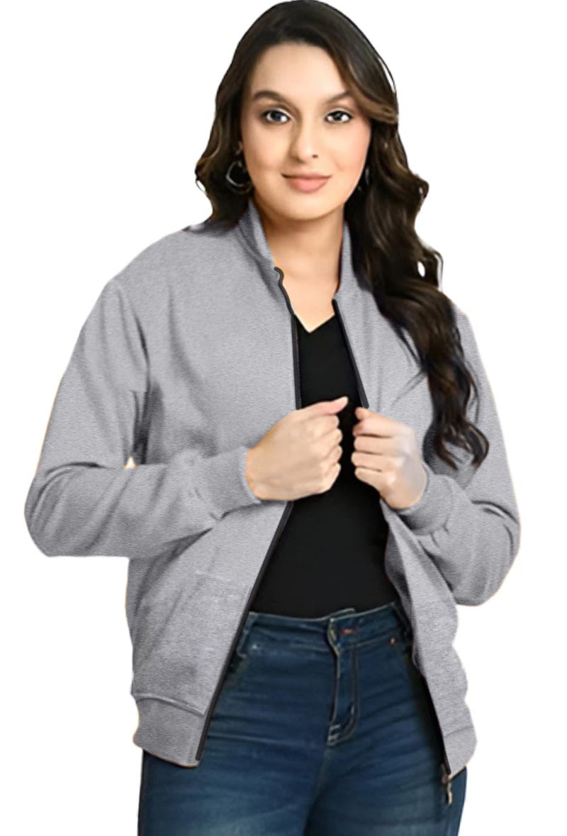 LEOTUDE Women's Standard Length Casual Jacket For Loose Fit Drop Shoulder Loopknit Bomber Jacket With Zipper Closure And Side Pockets(GRL_JKT02_GREY_P_Grey_XL) - Image 1