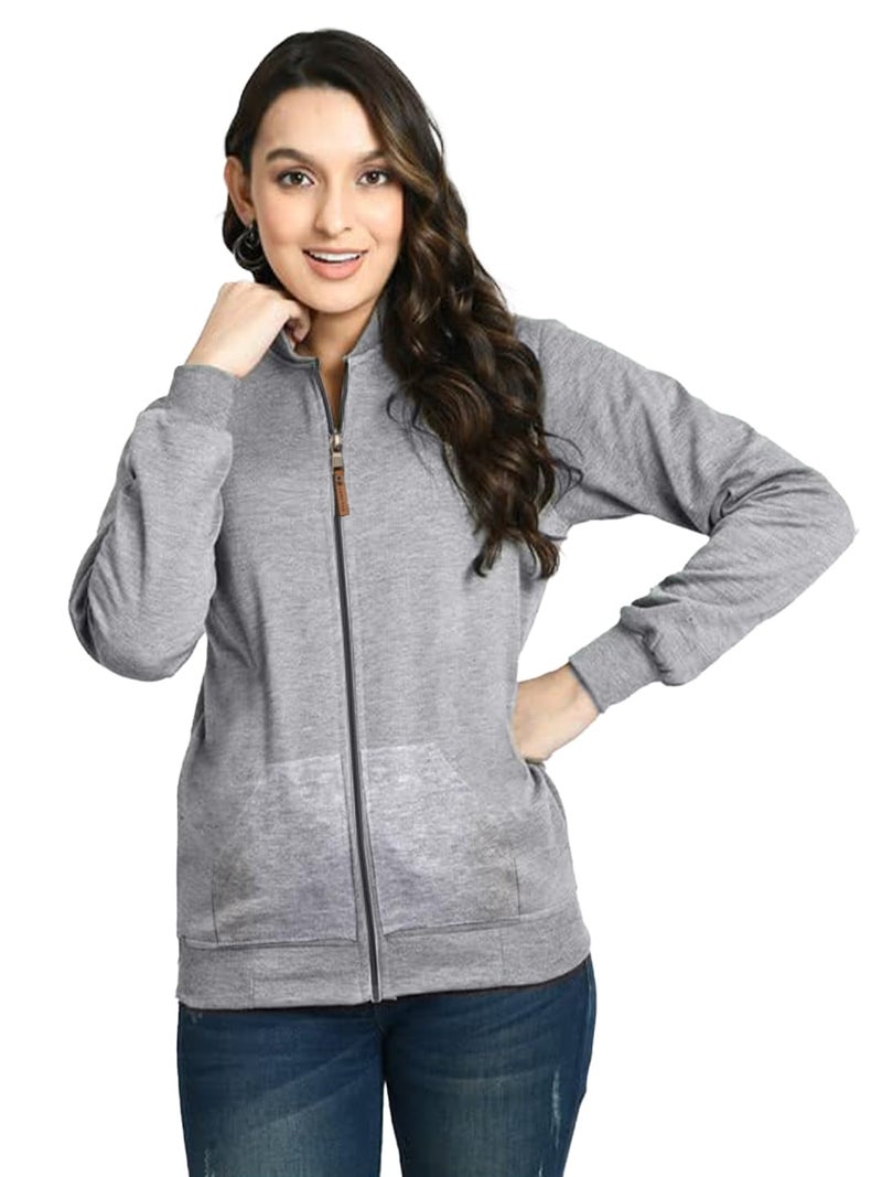 LEOTUDE Women's Standard Length Casual Jacket For Loose Fit Drop Shoulder Loopknit Bomber Jacket With Zipper Closure And Side Pockets(GRL_JKT02_GREY_P_Grey_XL) - Image 2
