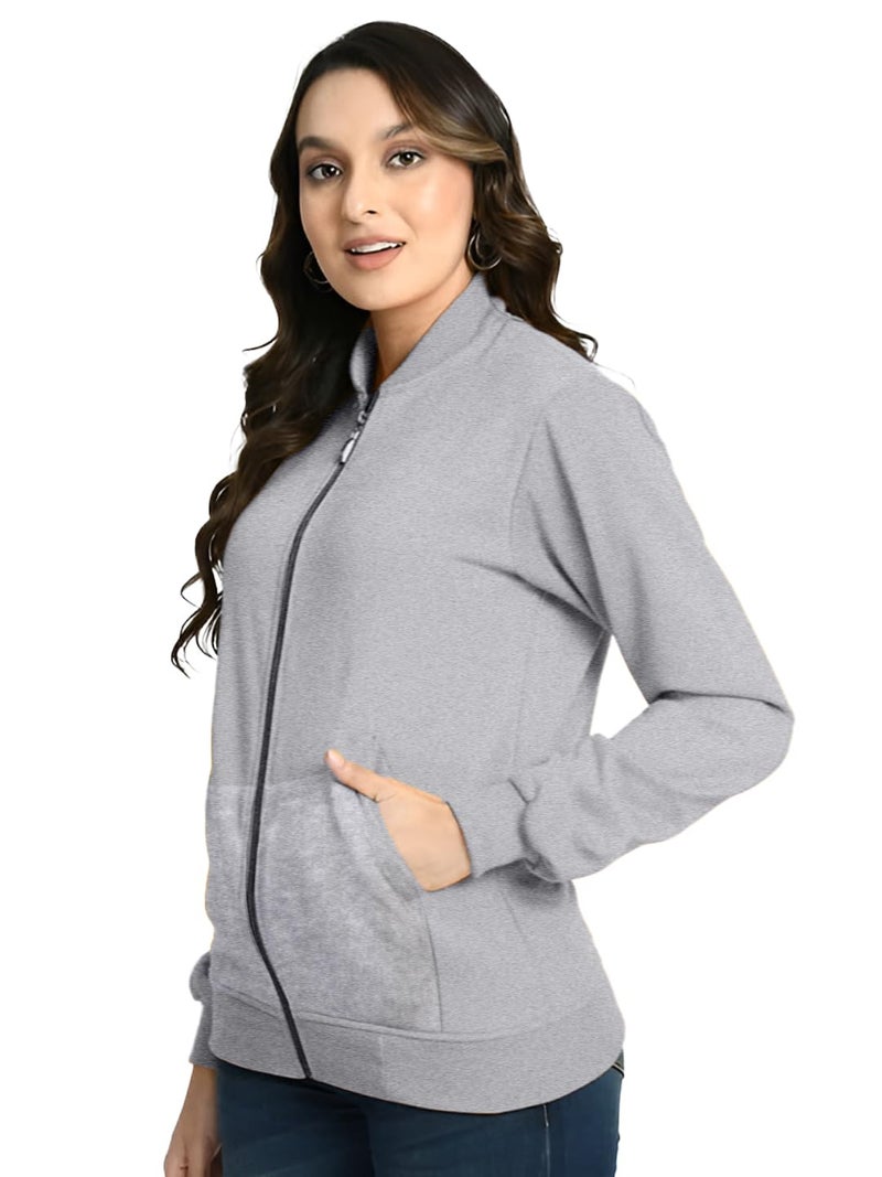 LEOTUDE Women's Standard Length Casual Jacket For Loose Fit Drop Shoulder Loopknit Bomber Jacket With Zipper Closure And Side Pockets(GRL_JKT02_GREY_P_Grey_XL) - Image 3