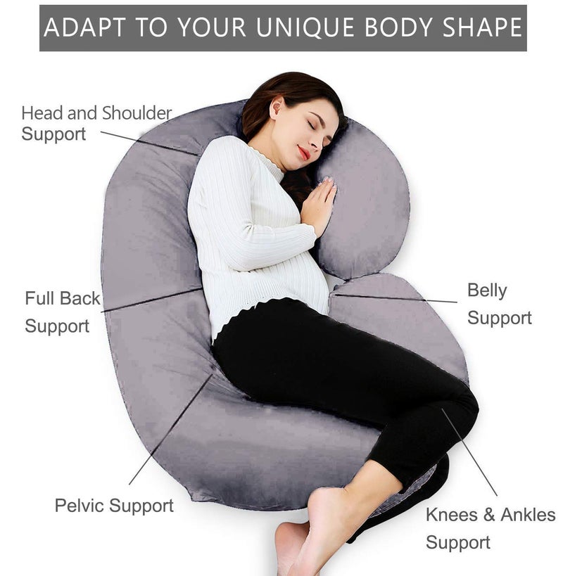 Kuber Industries Kuber Industries Cotton Ultra Soft Hollow Fibre C Shaped Maternity Pillow Pregnancy Pillow Body Pillow with Zippered Cover Grey CTKTC045960 Standard  - Image 4