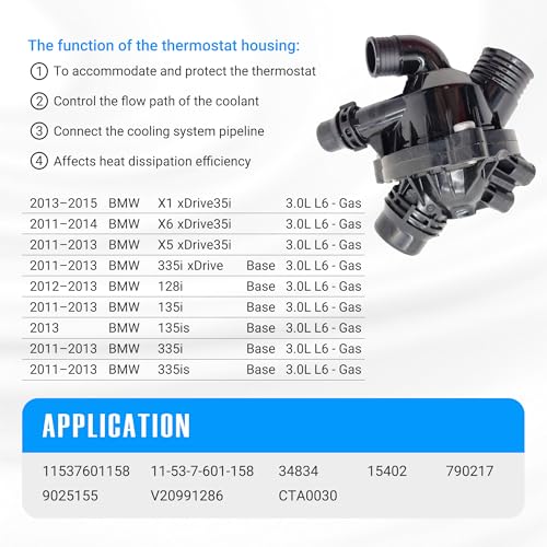 NOVAPARTS 11537601158 Thermostat Housing Assembly for BMW X1 X5 X6 135i 335i 128i 135is 335is 2011-2015 3.0L L6 - Image 2