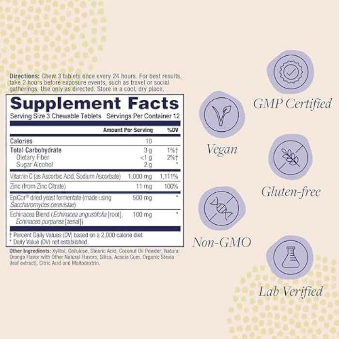 ZAND Immunity Immune Fast Zesty Orange Chewables - Immune Support Supplement w/Epicor Fermented Yeast, Vitamin C 1000mg, Zinc, Echinacea - Non-GMO, Vegan, Gluten Free, 60-Day Guarantee, 10 Servings - Image 2