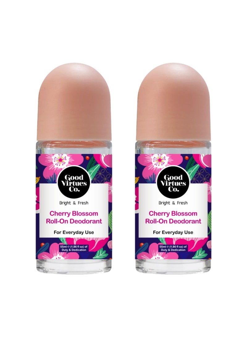 Good Virtues Co. 2 Piece Cherry Blossom Roll-On Deodorant Bright and Fresh for Everyday Use 55 ML - Image 1