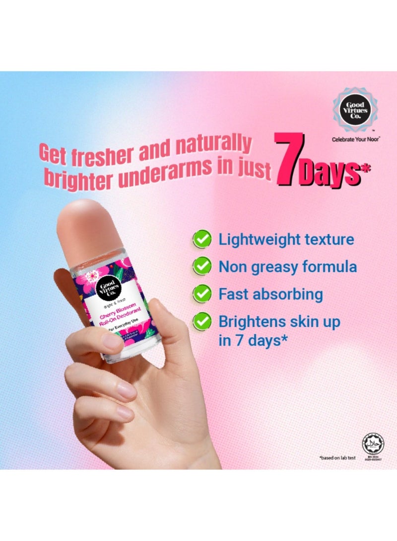 Good Virtues Co. 2 Piece Cherry Blossom Roll-On Deodorant Bright and Fresh for Everyday Use 55 ML - Image 4