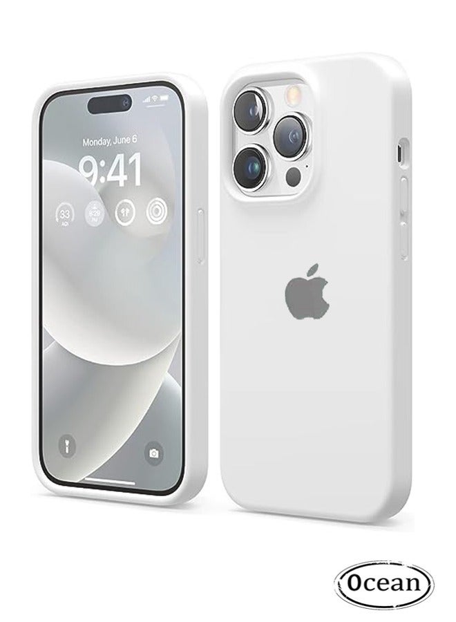 JS iPhone 15 (6.1 inch) Case, Liquid Silicone Case, Full Body Protective Cover, Shockproof, Slim Phone Case, Anti-Scratch Soft Microfiber Lining, White - Image 1