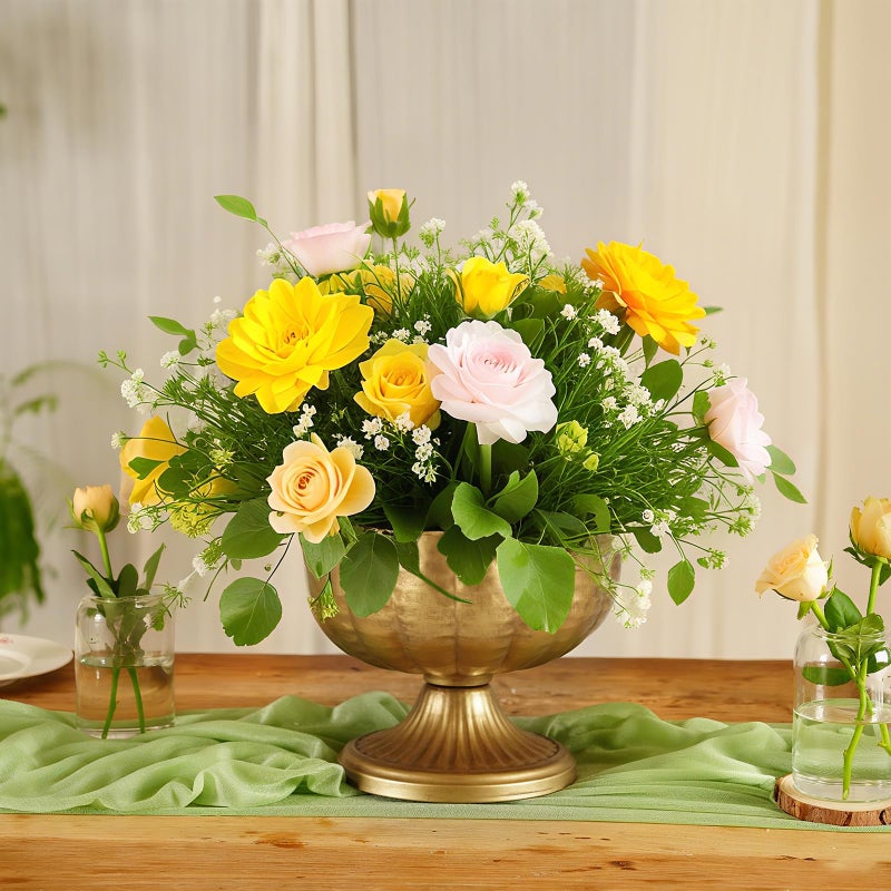 ASHELYULLA Retro Gold Vases for Centerpieces Set of 8 Brass Metal Vases for Flowers Decorative Pedestal Bowl for Table Centerpieces Floral Arrangments on Housewarming Wedding Party - Image 2
