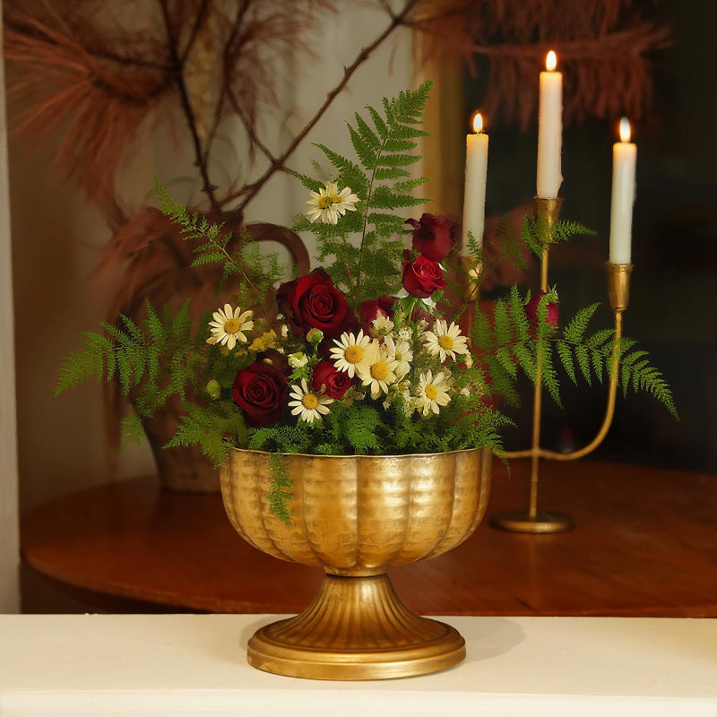 ASHELYULLA Retro Gold Vases for Centerpieces Set of 8 Brass Metal Vases for Flowers Decorative Pedestal Bowl for Table Centerpieces Floral Arrangments on Housewarming Wedding Party - Image 3