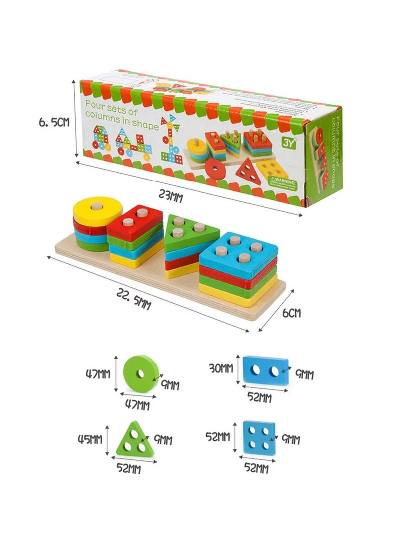 REBEKA Wooden Sorting & Stacking Geometry Sleeve Toys, Multi Color Shape Recognition Geometric Blocks Matching Puzzle with Lacing String, Educational Preschool Learning Board Colourful Game for Gift - Image 5