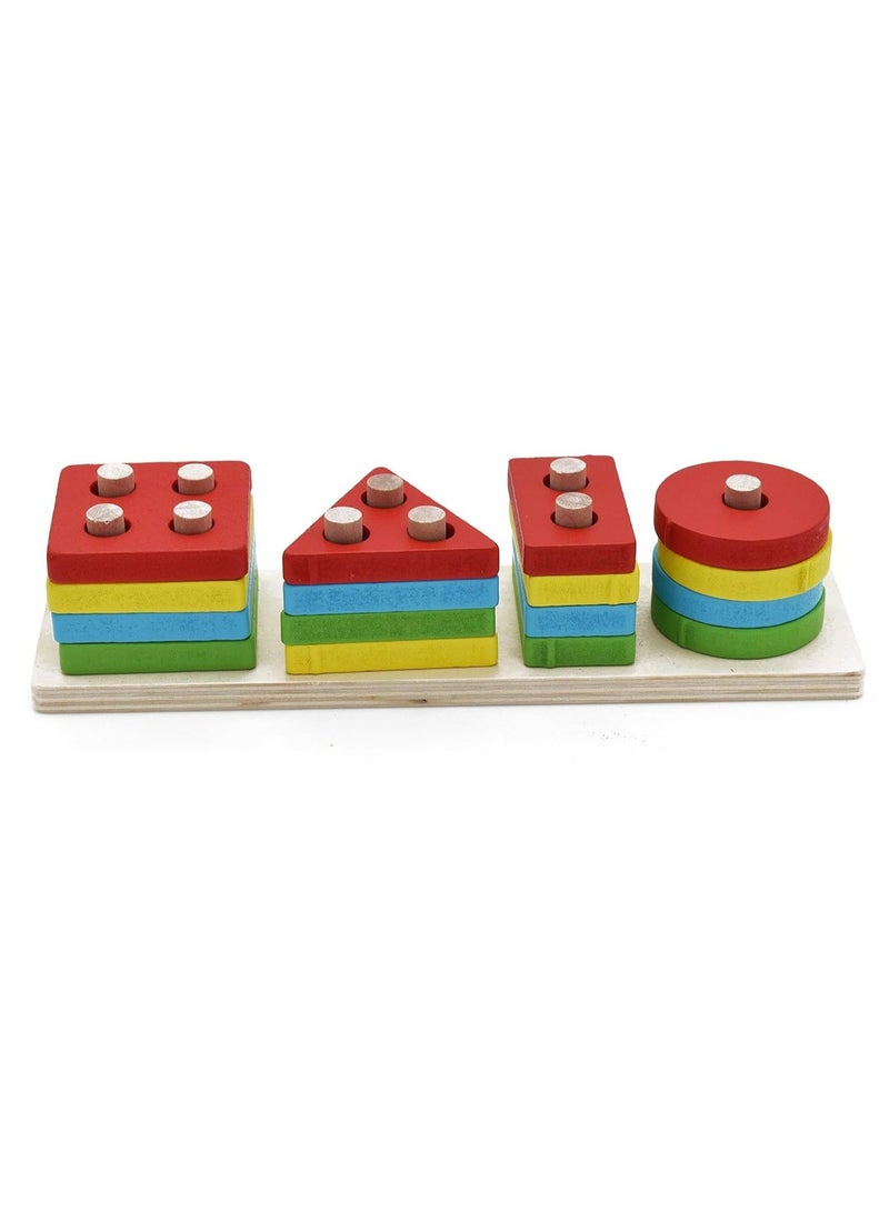 REBEKA Wooden Sorting & Stacking Geometry Sleeve Toys, Multi Color Shape Recognition Geometric Blocks Matching Puzzle with Lacing String, Educational Preschool Learning Board Colourful Game for Gift - Image 4