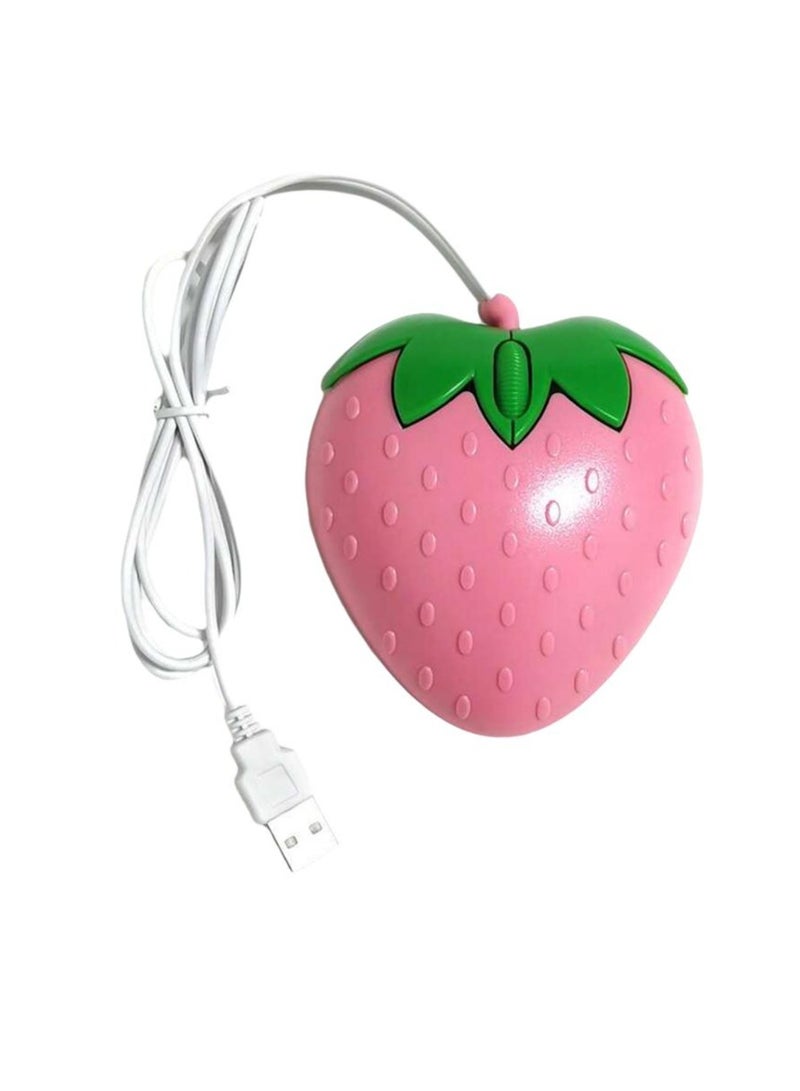 AROAQ Mini Strawberry Mouse, 3D Mini Cute Cartoon Strawberry Wired Mouse, Optical USB Ergonomic Gaming Mouse, Comfortable Grip Durable Mouse For Pc Laptop Computer, (1pc, Pink) - Image 1
