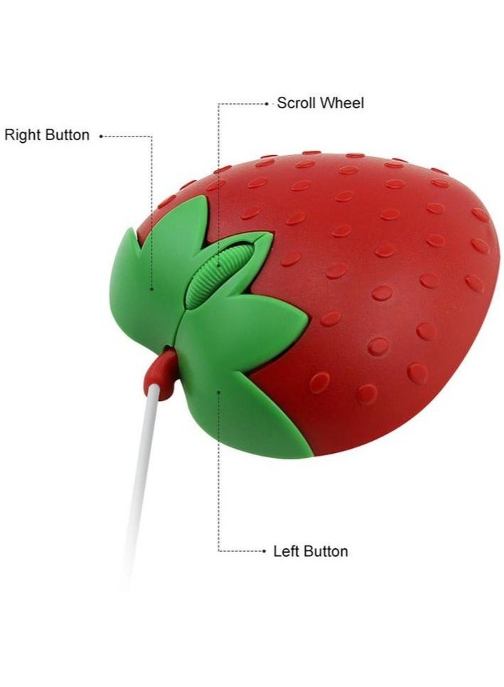 AROAQ Mini Strawberry Mouse, 3D Mini Cute Cartoon Strawberry Wired Mouse, Optical USB Ergonomic Gaming Mouse, Comfortable Grip Durable Mouse For Pc Laptop Computer, (1pc, Pink) - Image 2