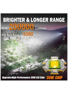 ZLH HITY Rechargeable Flashlights MAX 200000 High Lumens,Super Bright 30W High Powered Brightest Flashlight for Emergencies/Camping Gear,Zoomable,Waterproof,5 Modes,USB Handheld Flash Light  - Image 3