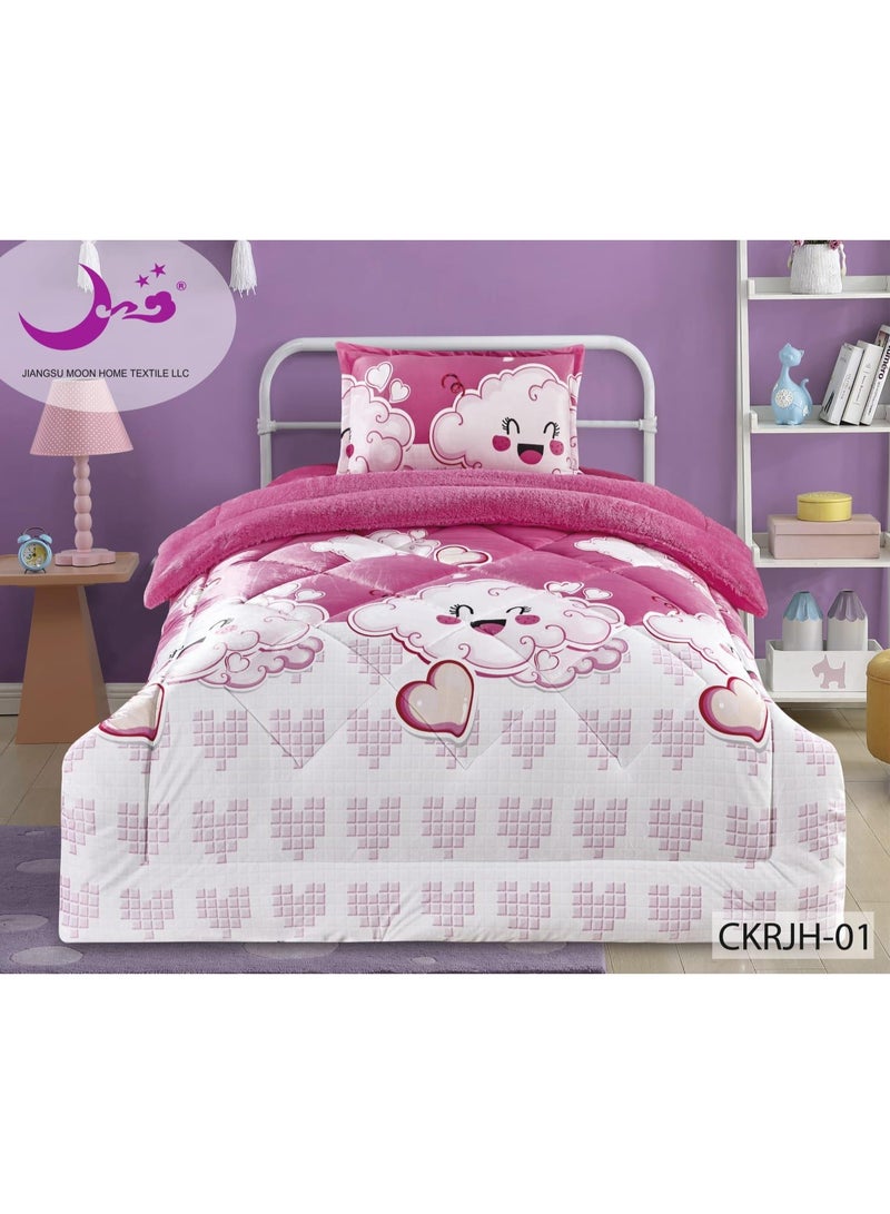 Moon 3-piece double-sided velvet fur children's bedspread for warm winter, quilt size 160*210
