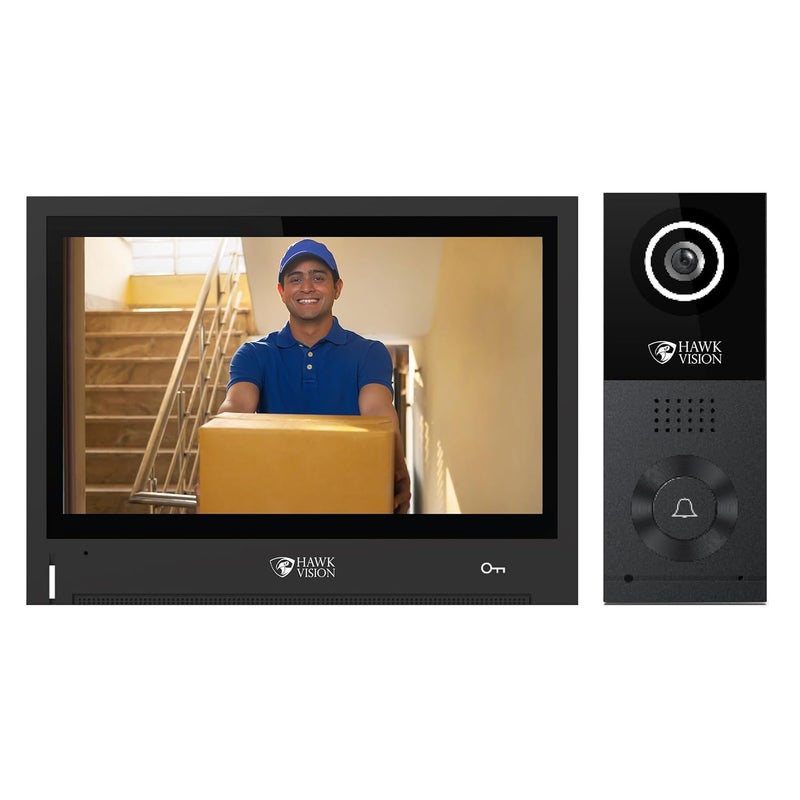 Hawk Vision Network Based Video Door PhoneBell with 8 inch LCD Screen Wired TwoWay Intercom Instant Phone Visitor Video Call Night Vision and Remote Access for Advanced Home Security - Image 1