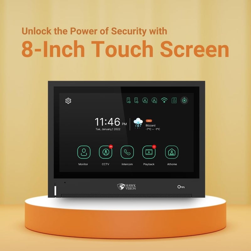 Hawk Vision Network Based Video Door PhoneBell with 8 inch LCD Screen Wired TwoWay Intercom Instant Phone Visitor Video Call Night Vision and Remote Access for Advanced Home Security - Image 2