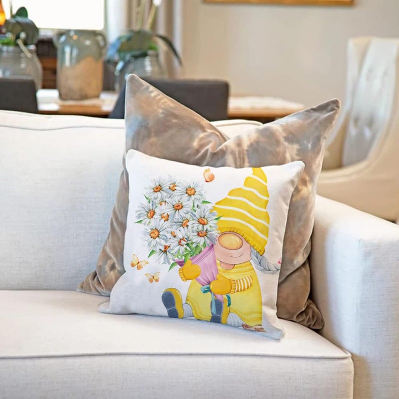 All Smiles Outdoor Yellow Throw Pillow Covers 18x18 Set of 4 Spring Summer Decorative Cushion Cases Home DÃ©cor Decorations for Patio Couch Chair Sofa,Daisy Floral Gnomes - Image 5
