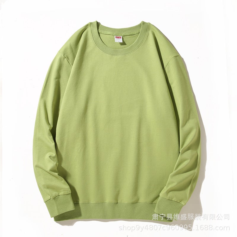 Cotton Crewneck Sweater Long-sleeved T-shirt Printed logo Work Clothes Mens and Womens Solid Color Top Loose Loose terry Avocado green