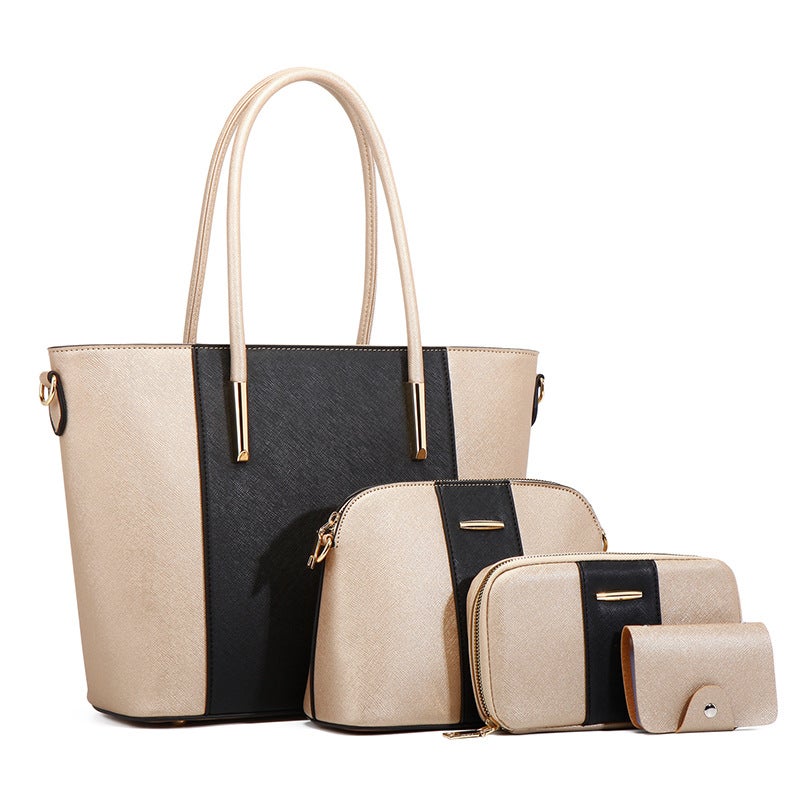 2024 New Luxury Double-Color Pink Handbag Set Socialite Style Tote Bag Lightweight Four-Piece Set Single Shoulder Crossbody Bag Gold with black 
