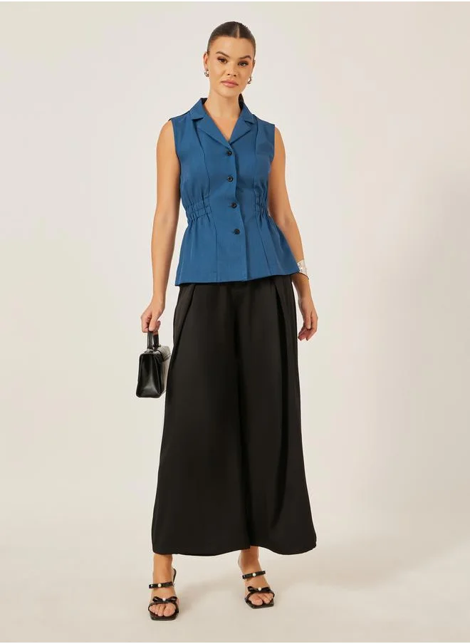 Styli Solid Notch Lapel Waistcoat with Elasticated Waist Detail