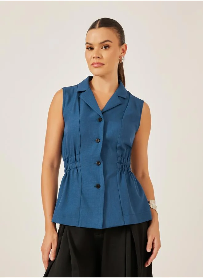 Styli Solid Notch Lapel Waistcoat with Elasticated Waist Detail