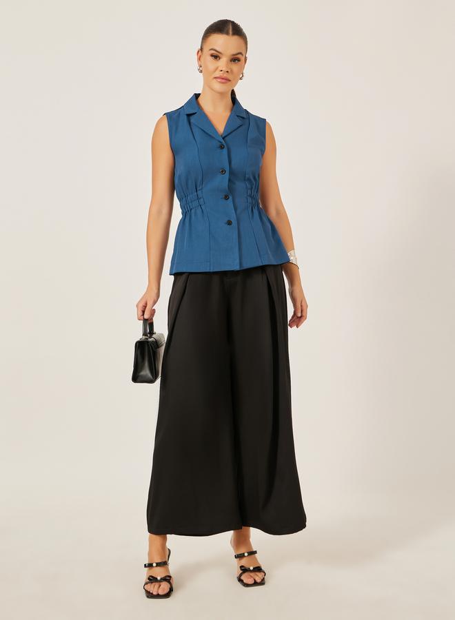 Styli Solid Notch Lapel Waistcoat with Elasticated Waist Detail  - Image 2