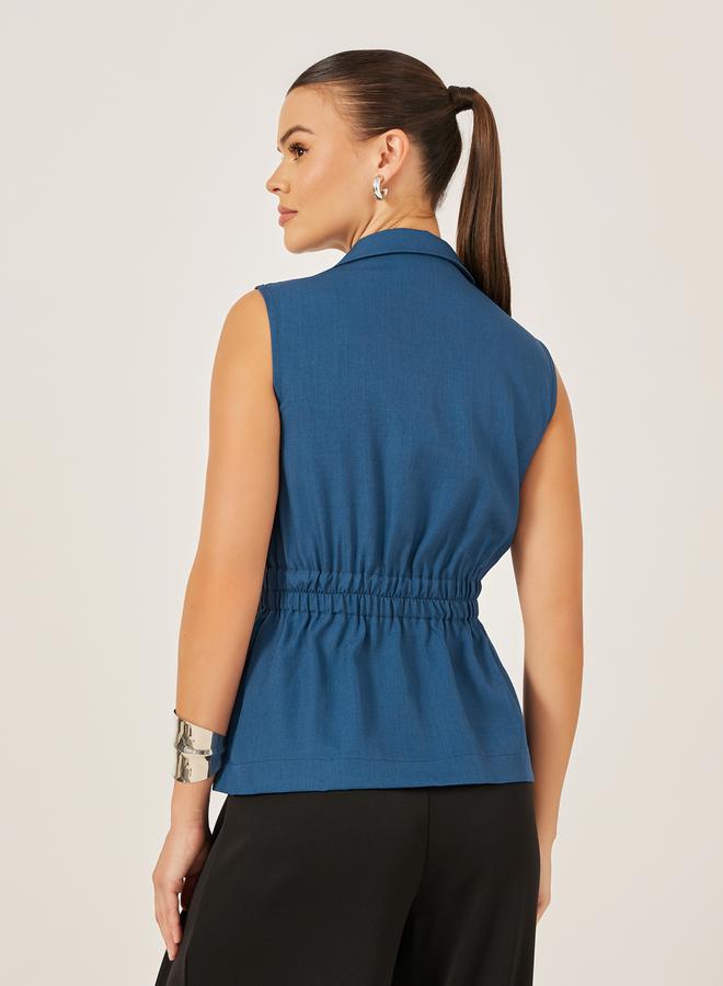 Styli Solid Notch Lapel Waistcoat with Elasticated Waist Detail  - Image 4
