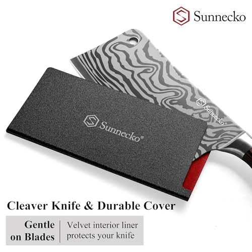 Sunnecko 7” Cleaver Knife Stays Sharp Longer – Multipurpose Meat Cleaver Knife High Carbon Steel – Powerful Chinese Cleaver Butcher Knife with Sheath & Gift Box for Meat Cutting and Vegetable Slicing - Image 4