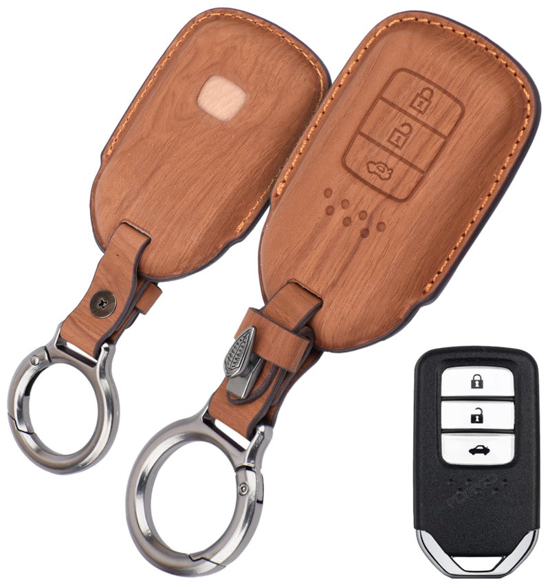 Coll of Fest Wooden PU Leather Key Cover Compatible with Honda BRV, WRV, CRV, Jazz, City 2 ButtonSmart Key Stylish & Durable Protection - Image 1