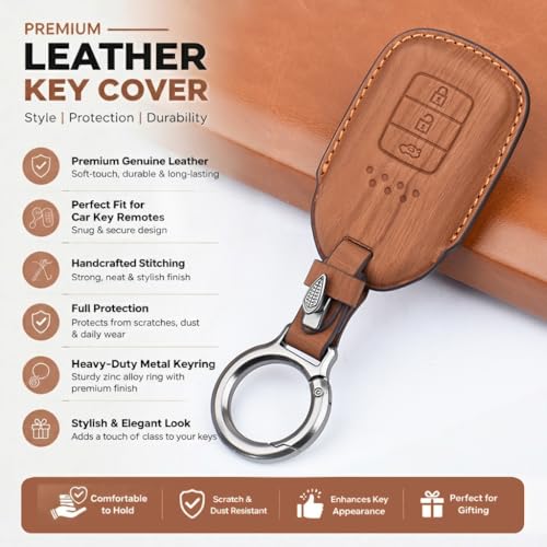 Coll of Fest Wooden PU Leather Key Cover Compatible with Honda BRV, WRV, CRV, Jazz, City 2 ButtonSmart Key Stylish & Durable Protection - Image 5