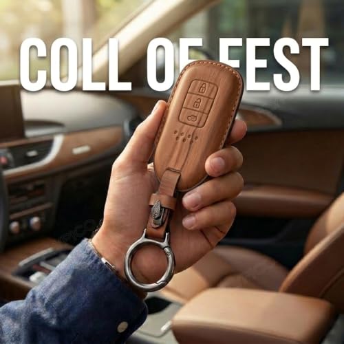 Coll of Fest Wooden PU Leather Key Cover Compatible with Honda BRV, WRV, CRV, Jazz, City 2 ButtonSmart Key Stylish & Durable Protection - Image 4