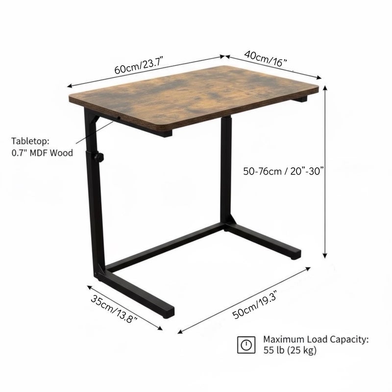 Tinymod C in C Height Adjustable Sofa Side Table, Laptop Table for Sofa and Bed, Rustic Brown - Image 5