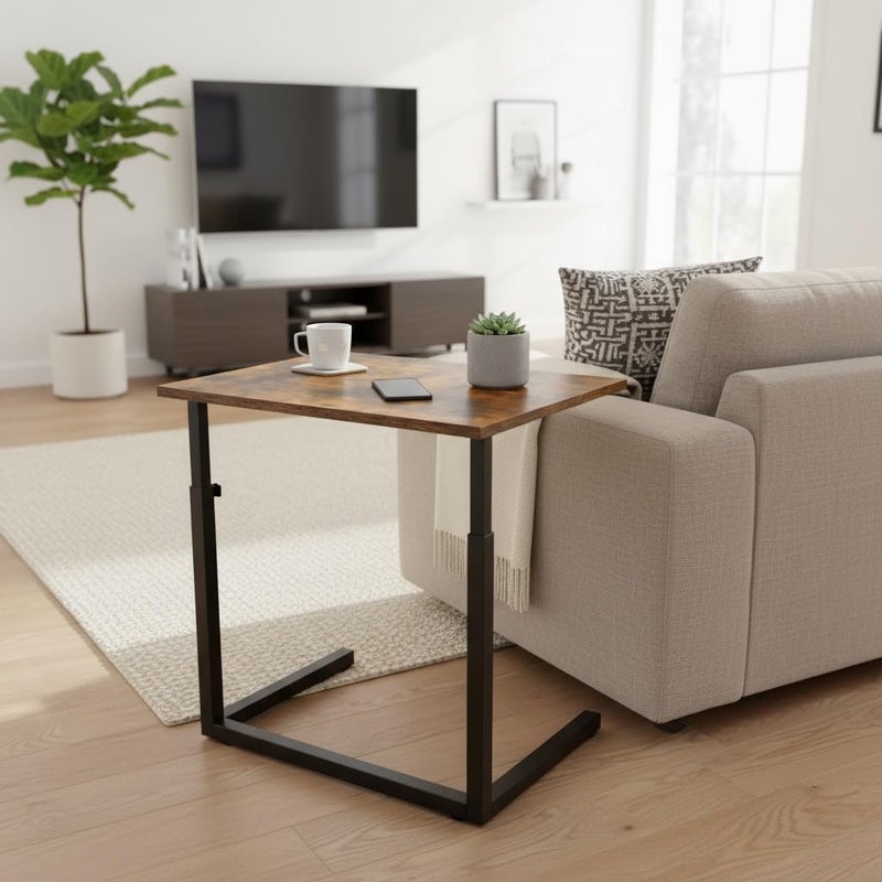 Tinymod C in C Height Adjustable Sofa Side Table, Laptop Table for Sofa and Bed, Rustic Brown - Image 4