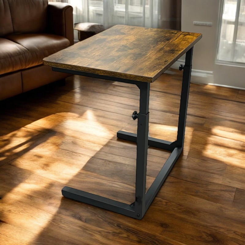 Tinymod C in C Height Adjustable Sofa Side Table, Laptop Table for Sofa and Bed, Rustic Brown - Image 1